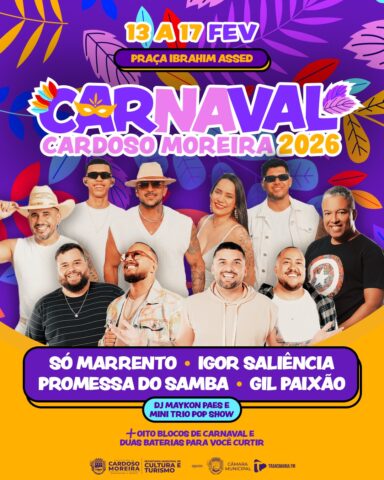 Programação de Carnaval em Cardoso Moreira começa nesta sexta