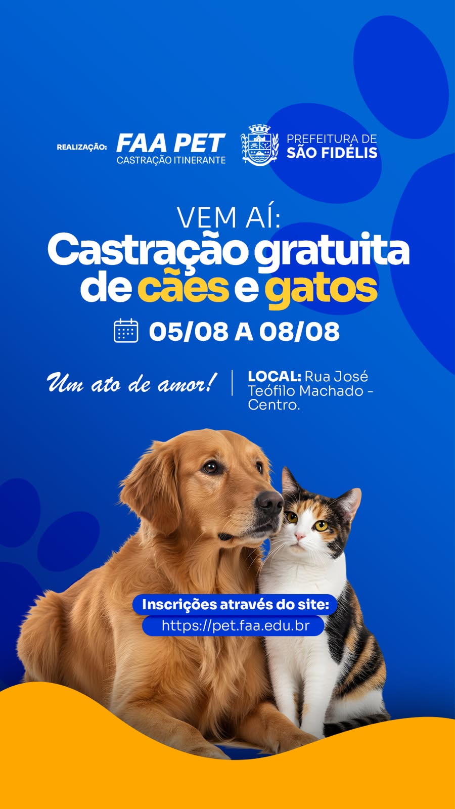 Inscrições abertas para Castração gratuita para cães e gatos em São Fidélis